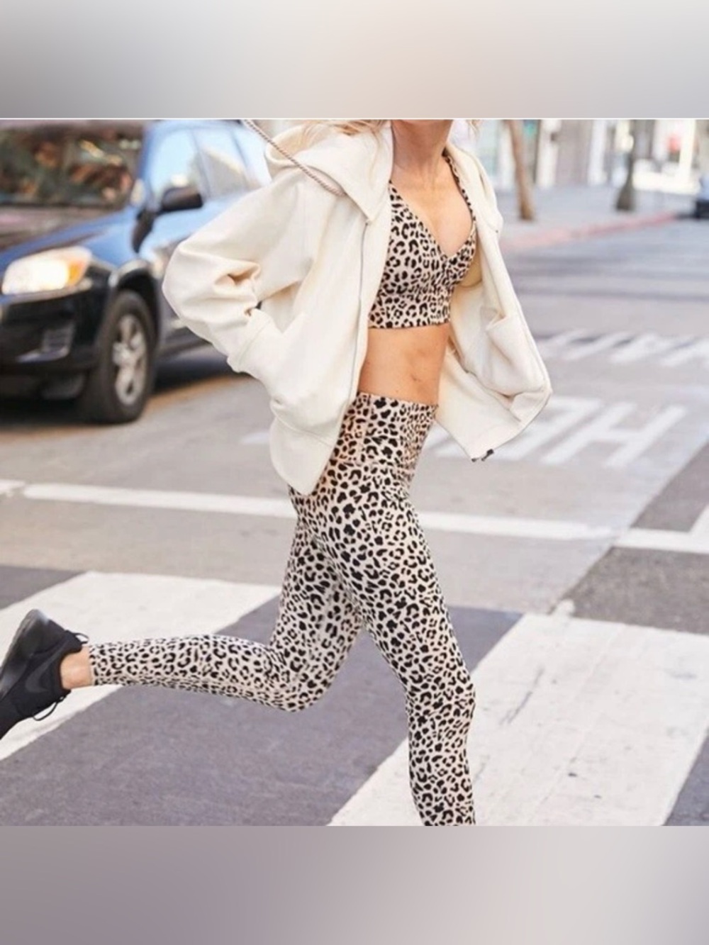 Varley Estrella Shopbop Carbon Cream Leopard‎ Print High-Waist Leggings Medium